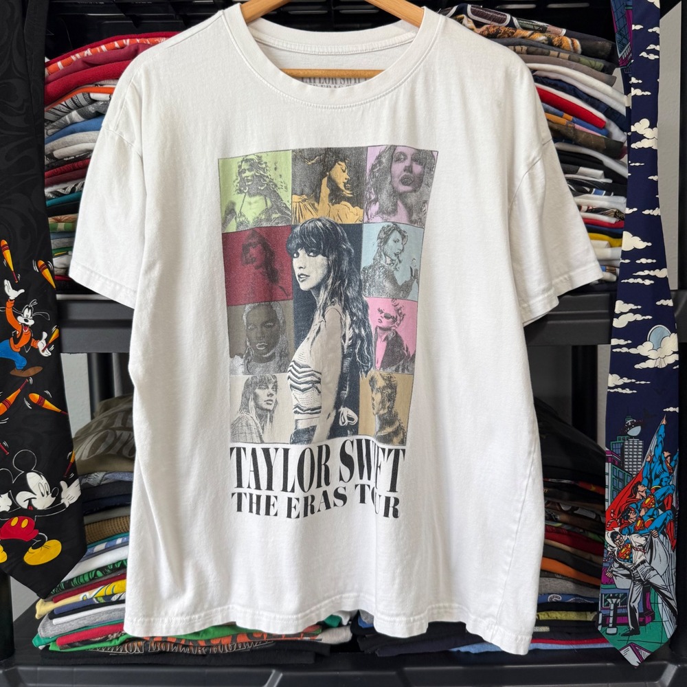 Modern White Taylor Swift The Eras Tour 2023 Concert Graphic T-Shirt Size Large